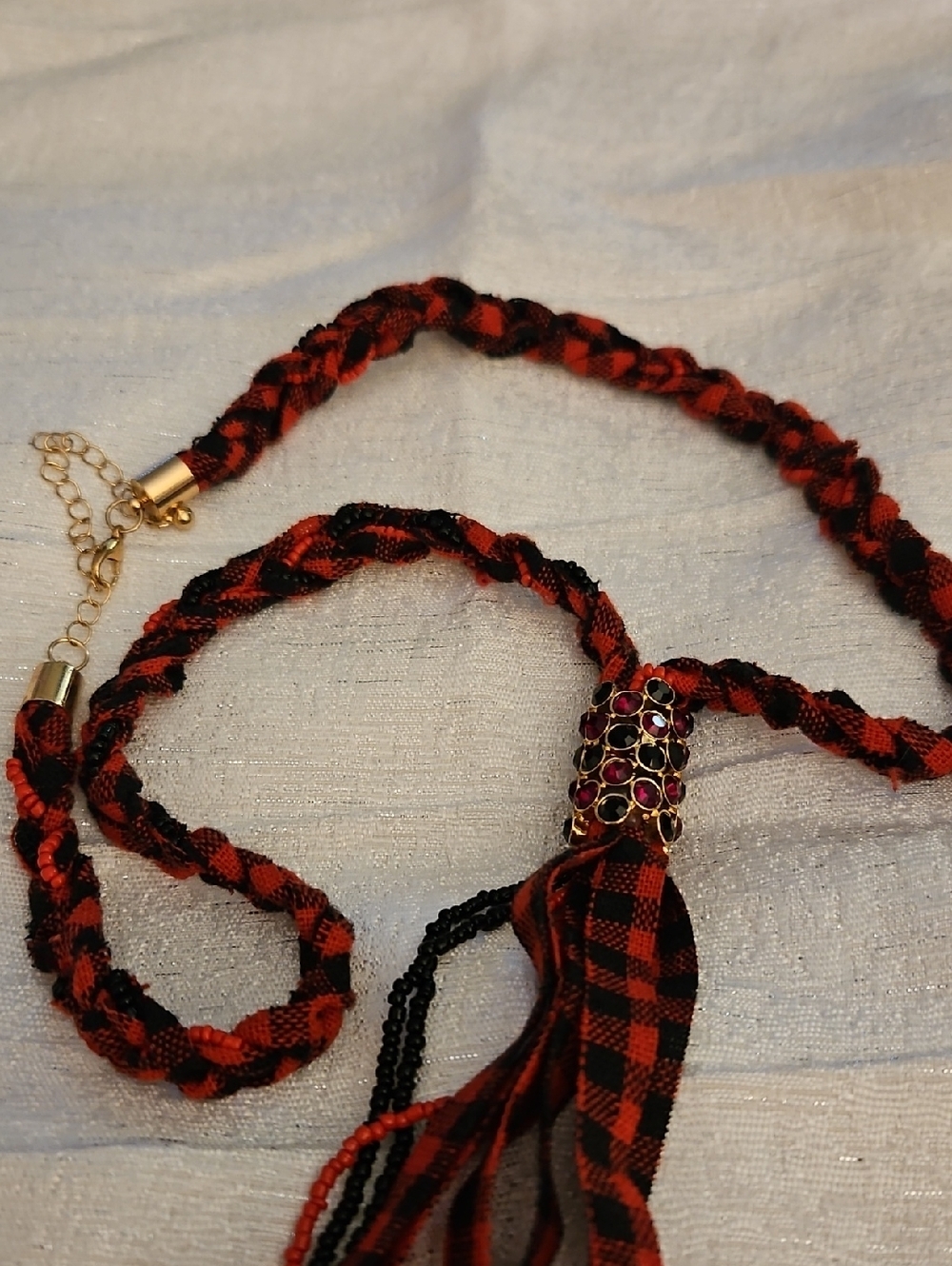 CATO Black & Red Braided Rope Tassel Pendant Necklace - Picture 4 of 5
